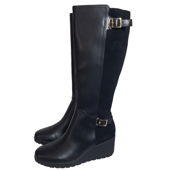 Giani Bernini Sannaa Leather Extended Calf Tall Wedge Boots Sz 10WC - Picture 1 of 13